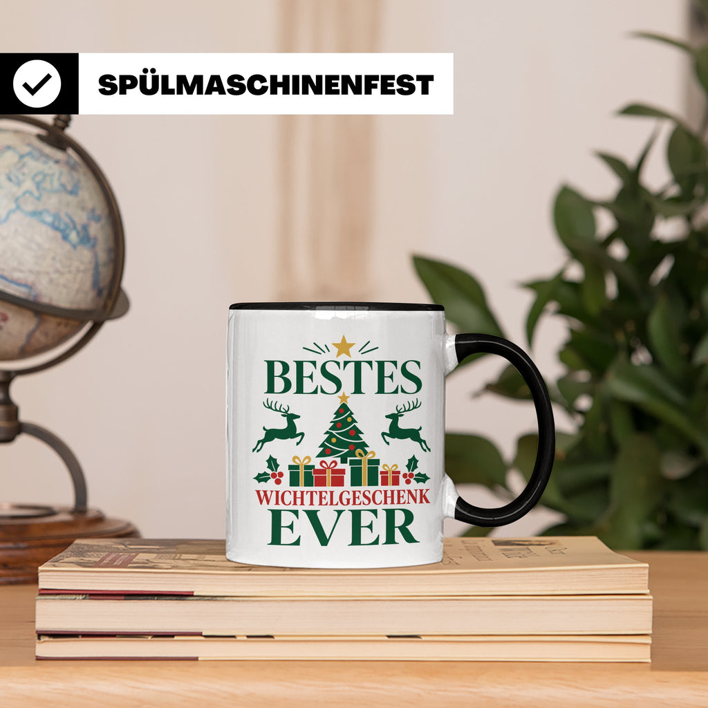 Wichtelgeschenk Tasse "Bestes Wichtelgeschenk Ever" Lustige  – Schwarz [farbe:schwarz]