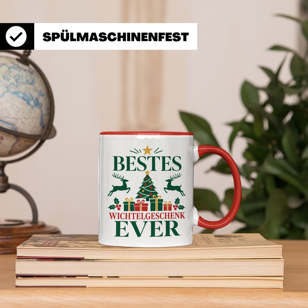 Wichtelgeschenk Tasse "Bestes Wichtelgeschenk Ever" Lustige  – Rot [farbe:rot]