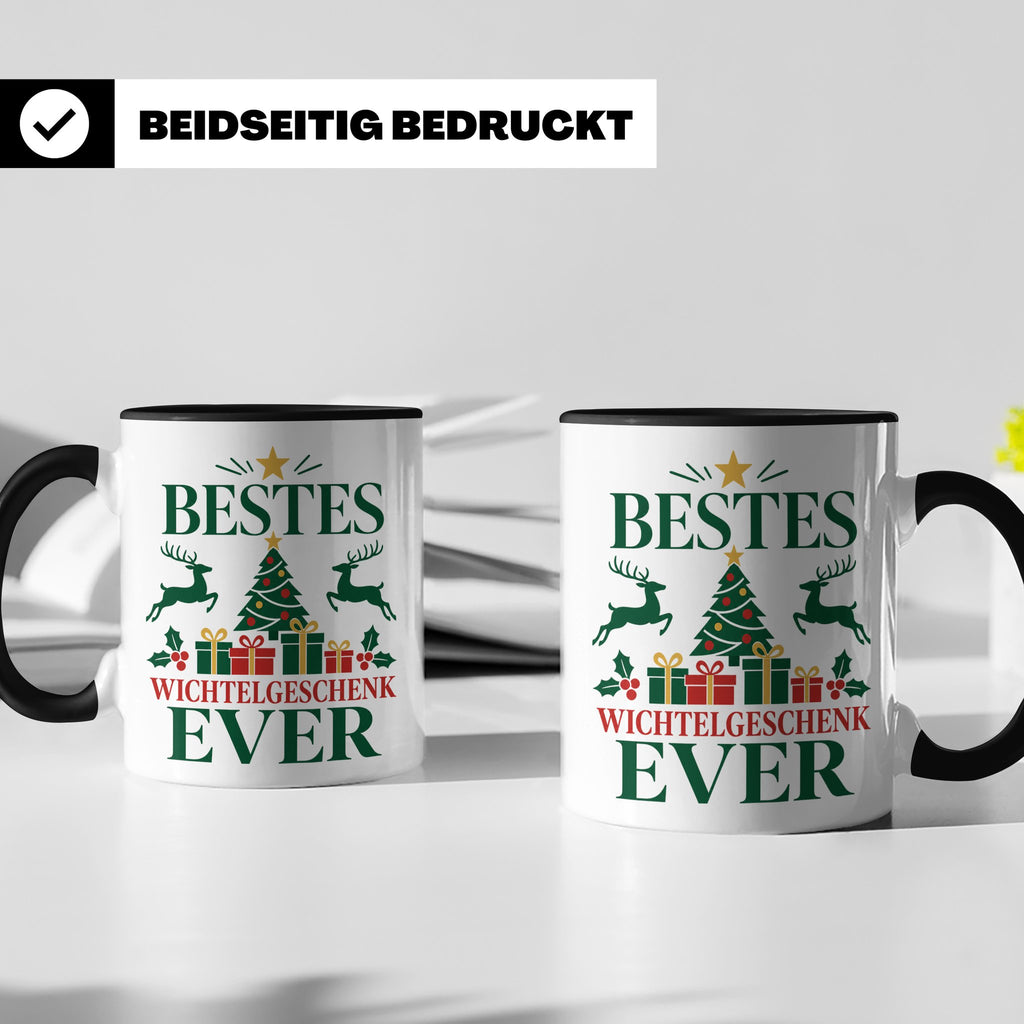 Wichtelgeschenk Tasse "Bestes Wichtelgeschenk Ever" Lustige  – Schwarz [farbe:schwarz]