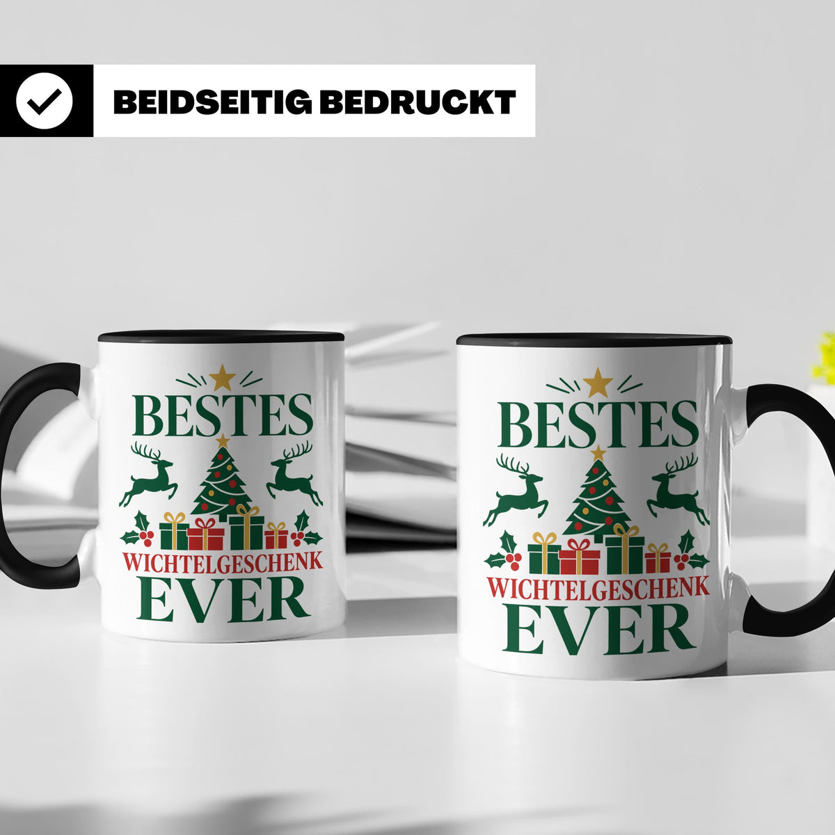 Wichtelgeschenk Tasse "Bestes Wichtelgeschenk Ever" Lustige  – Schwarz [farbe:schwarz]
