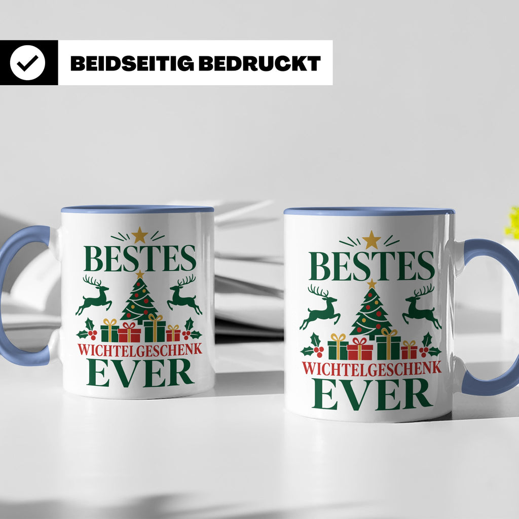 Wichtelgeschenk Tasse "Bestes Wichtelgeschenk Ever" Lustige  – Blau [farbe:blau]