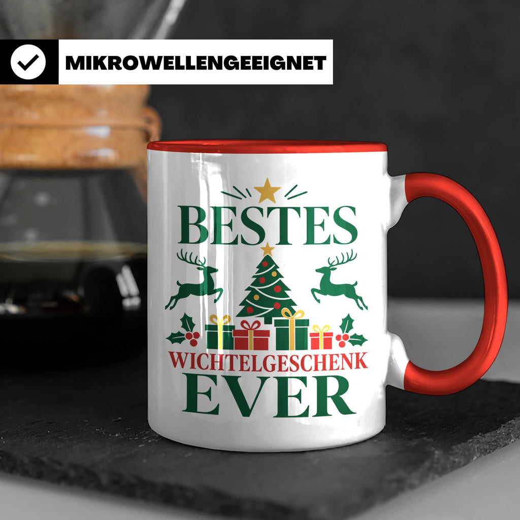 Wichtelgeschenk Tasse "Bestes Wichtelgeschenk Ever" Lustige  – Rot [farbe:rot]