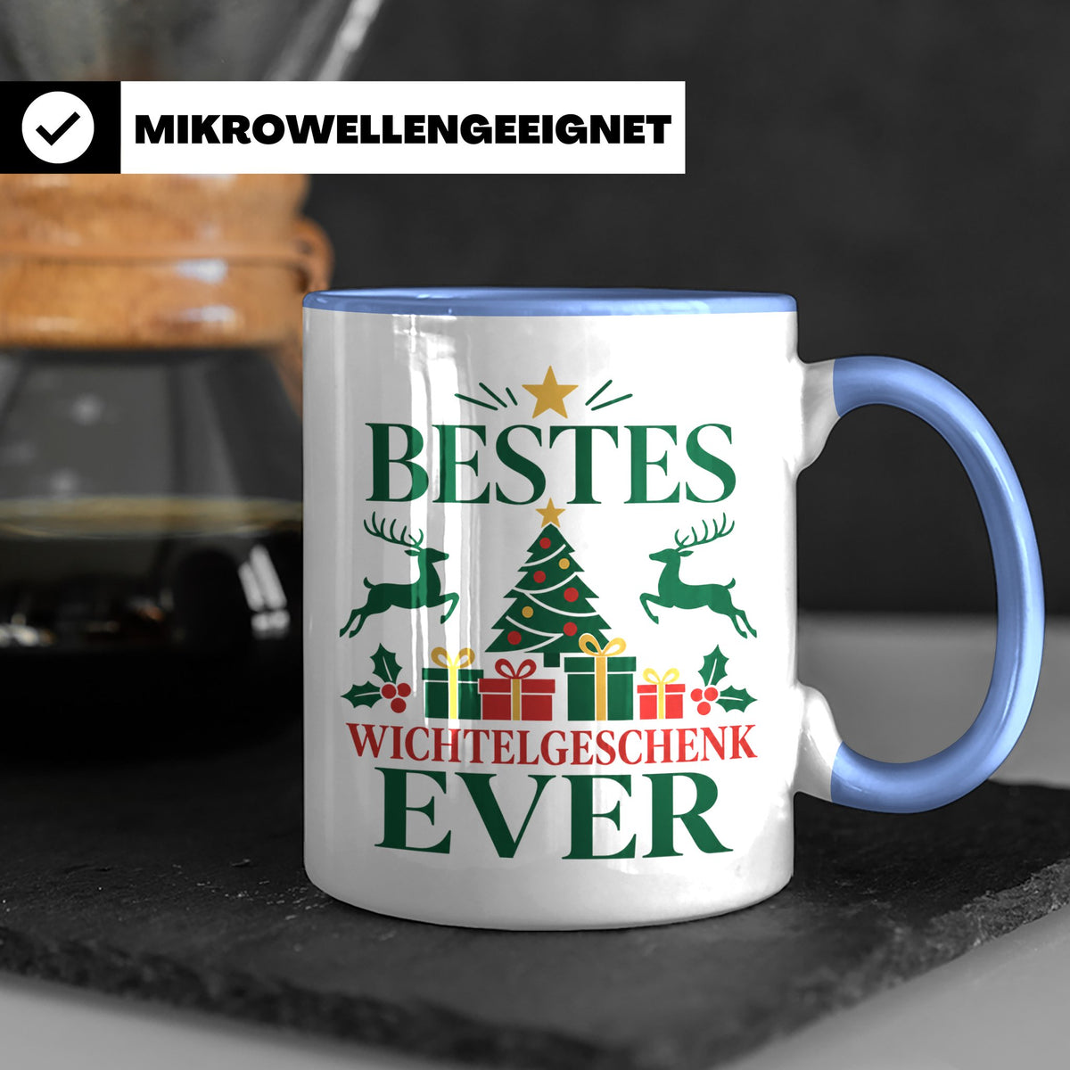 Wichtelgeschenk Tasse "Bestes Wichtelgeschenk Ever" Lustige  – Blau [farbe:blau]