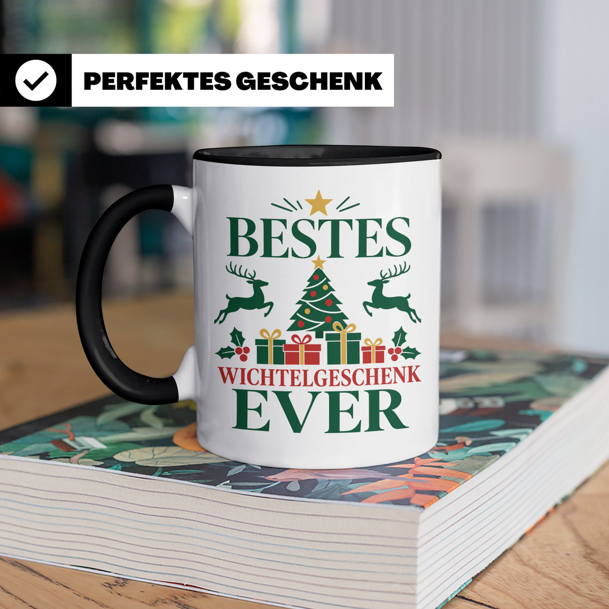 Wichtelgeschenk Tasse "Bestes Wichtelgeschenk Ever" Lustige  – Schwarz [farbe:schwarz]