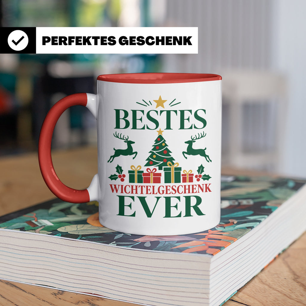 Wichtelgeschenk Tasse "Bestes Wichtelgeschenk Ever" Lustige  – Rot [farbe:rot]