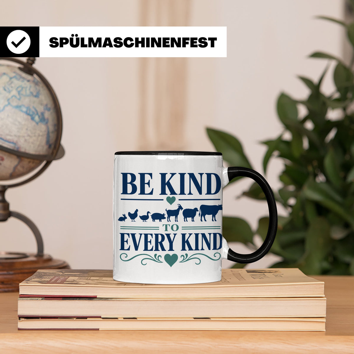 Vegan Tasse Be Kind To Every Kind | Tierschutz Spruch Kaffee – Schwarz [farbe:schwarz]