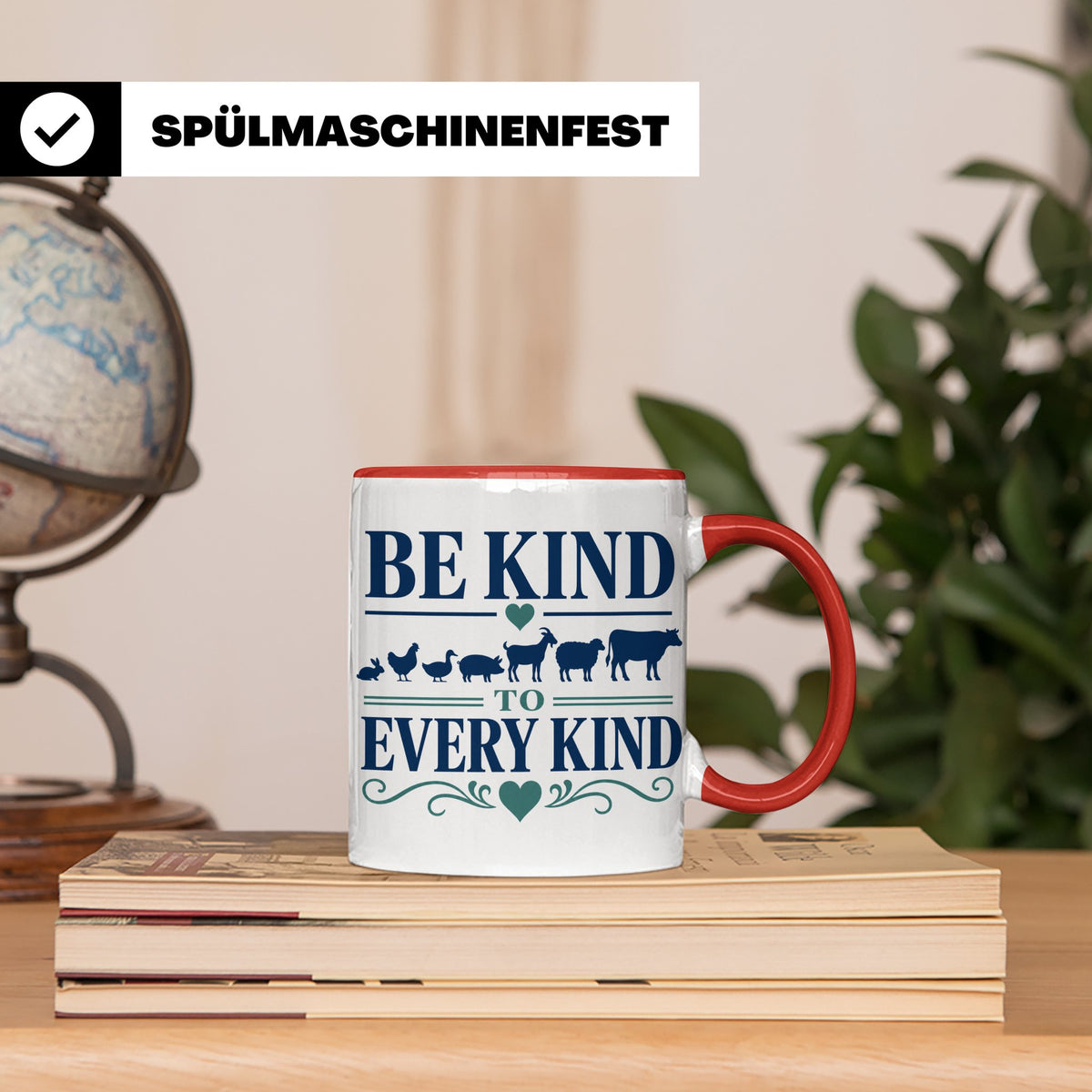 Vegan Tasse Be Kind To Every Kind | Tierschutz Spruch Kaffee – Rot [farbe:rot]