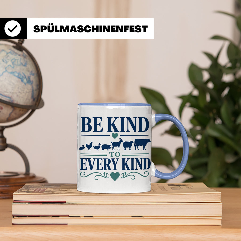 Vegan Tasse Be Kind To Every Kind | Tierschutz Spruch Kaffee – Blau [farbe:blau]