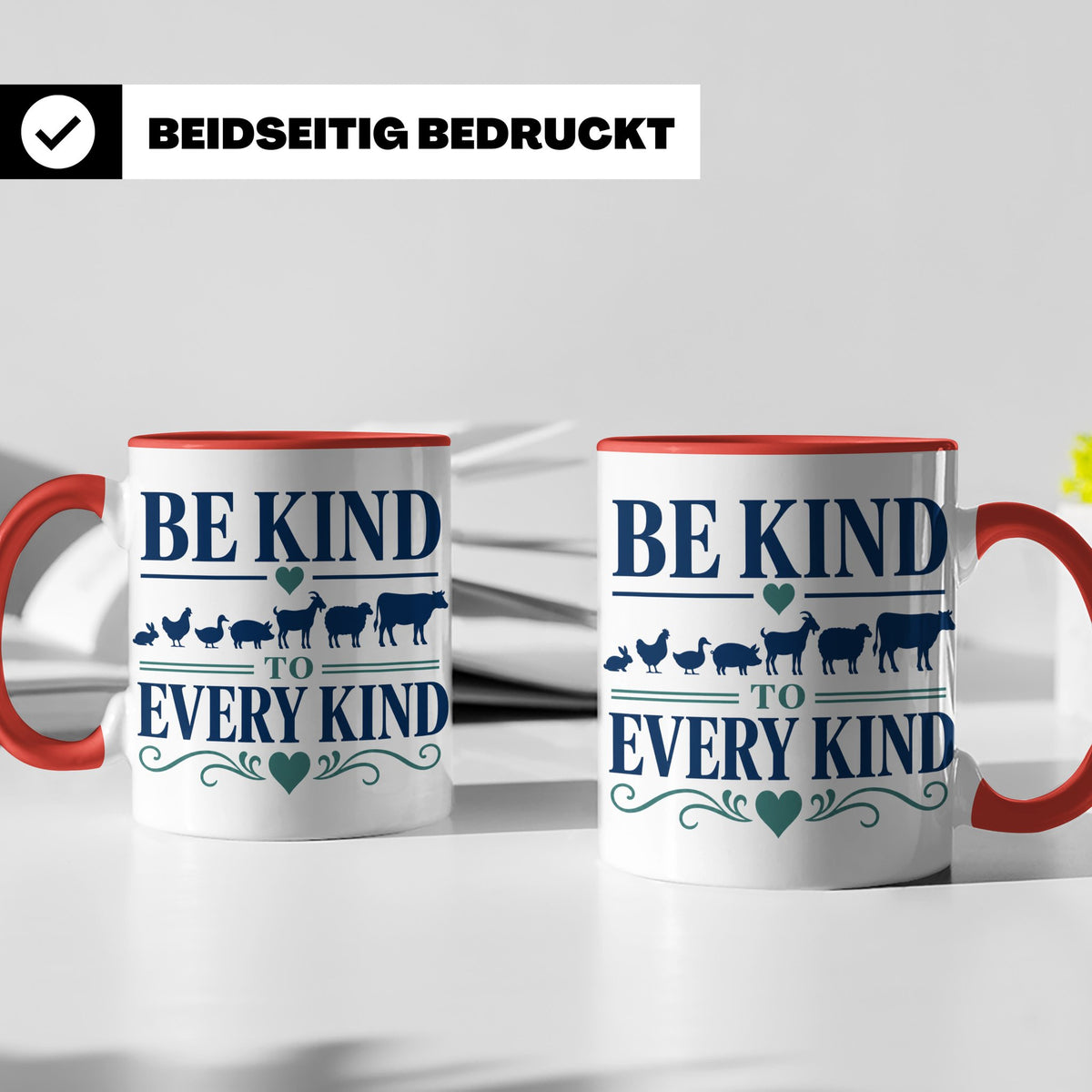 Vegan Tasse Be Kind To Every Kind | Tierschutz Spruch Kaffee – Rot [farbe:rot]