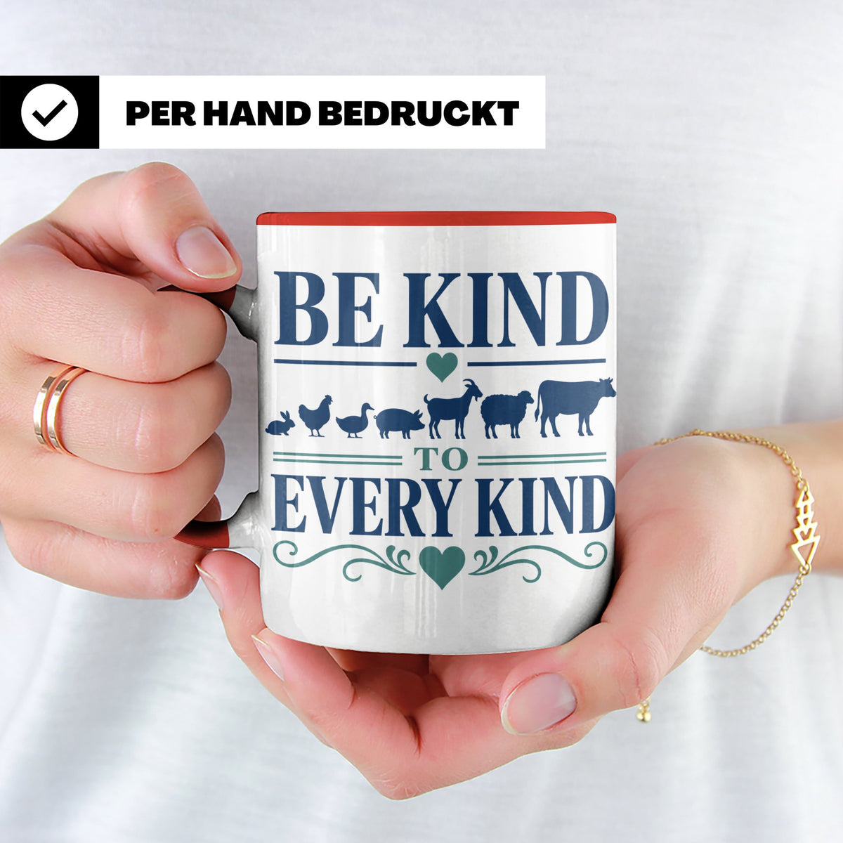 Vegan Tasse Be Kind To Every Kind | Tierschutz Spruch Kaffee – Rot [farbe:rot]