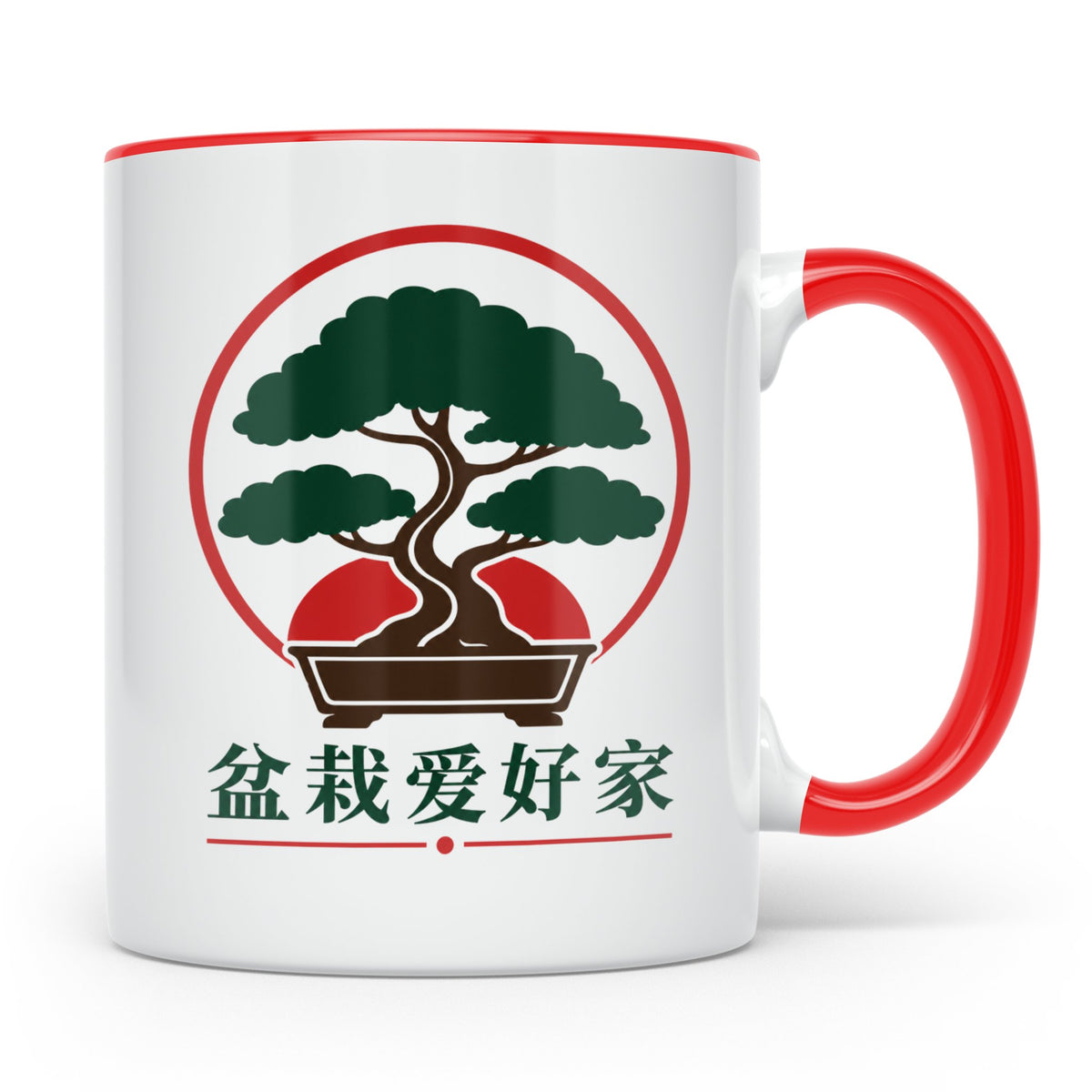 Bonsai Tasse mit japanischem Schriftzug | Geschenk für Bonsa – Rot [farbe:rot]