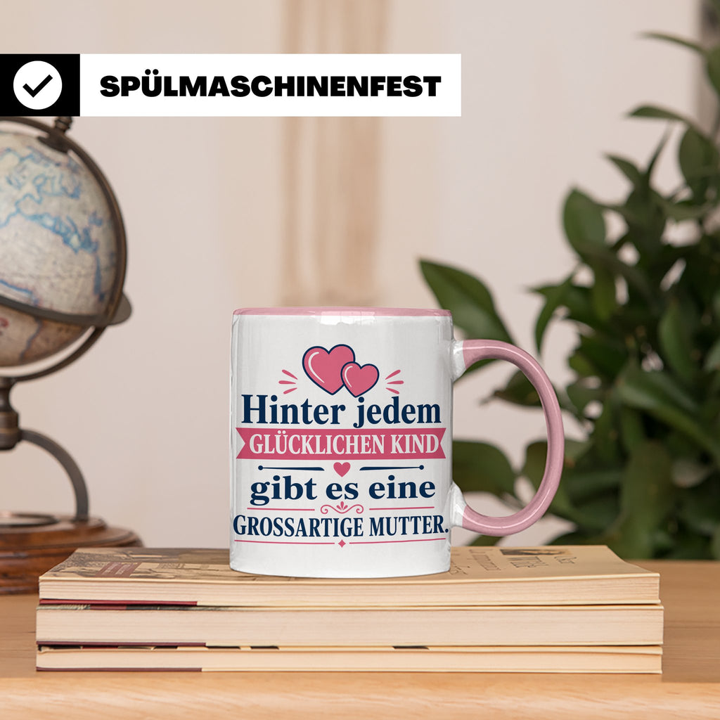 Mutter Tasse mit Spruch 'Hinter jedem glücklichen Kind', Ges – Rosa [farbe:rosa]