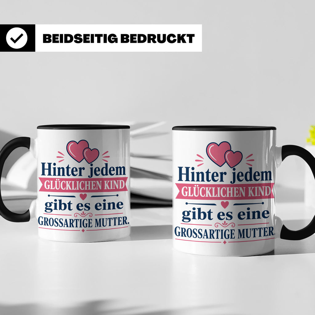 Mutter Tasse mit Spruch 'Hinter jedem glücklichen Kind', Ges – Schwarz [farbe:schwarz]