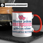 Mutter Tasse mit Spruch 'Hinter jedem glücklichen Kind', Ges – Rot [farbe:rot]