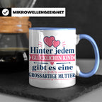 Mutter Tasse mit Spruch 'Hinter jedem glücklichen Kind', Ges – Blau [farbe:blau]