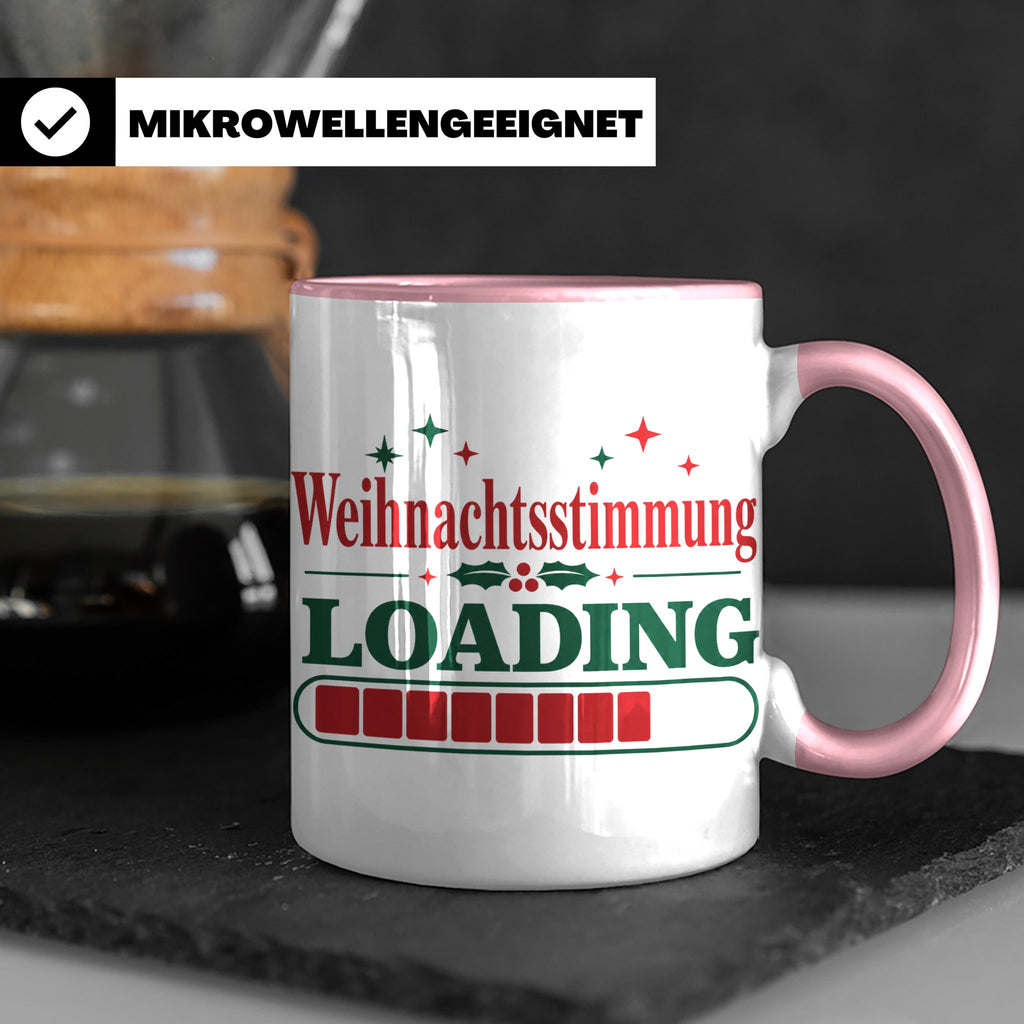 Weihnachtsstimmung Loading Tasse lustig für Gamer & Kollegen – Rosa [farbe:rosa]