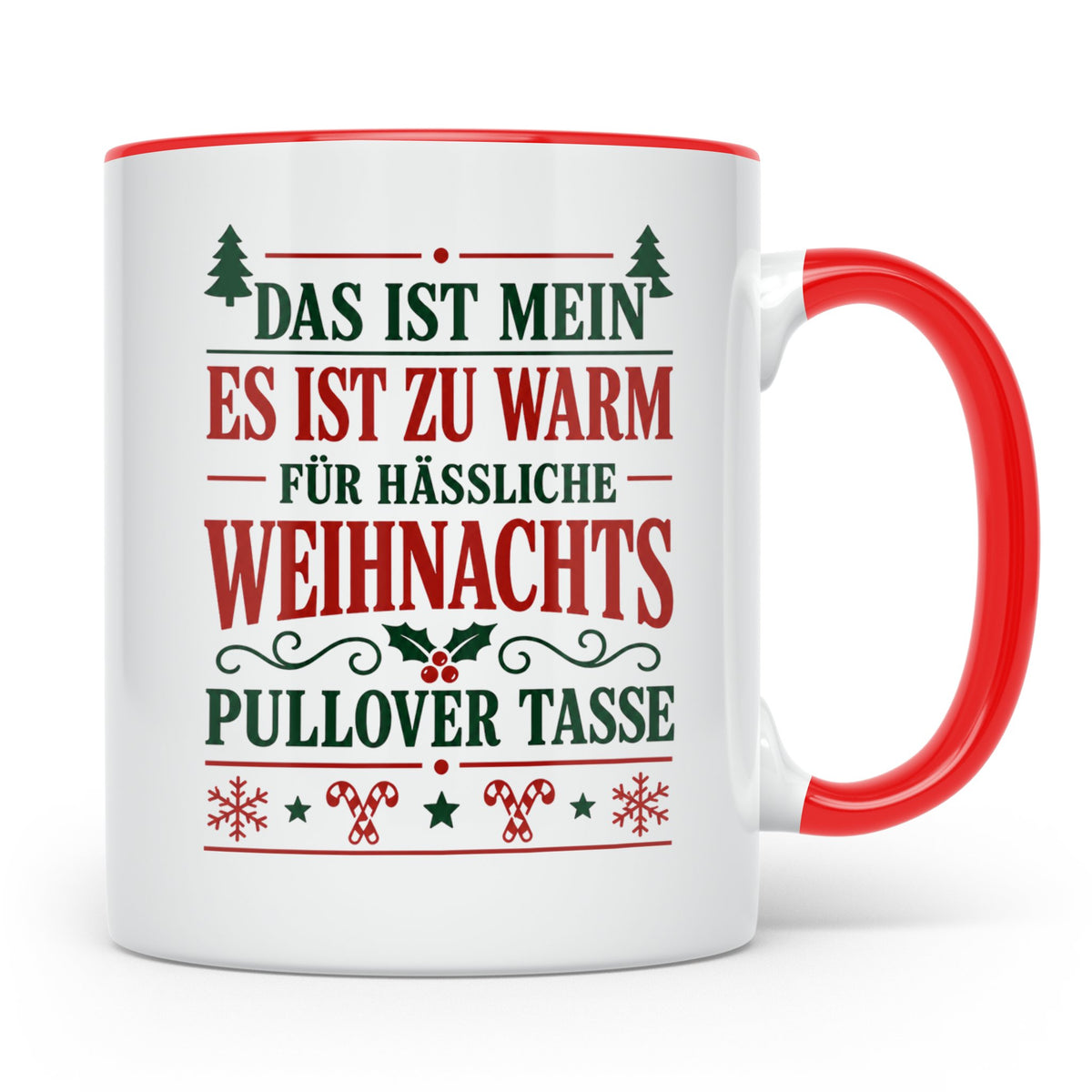 Hässlicher Weihnachtspullover Tasse mit Spruch 'Zu warm' Lus – Rot [farbe:rot]