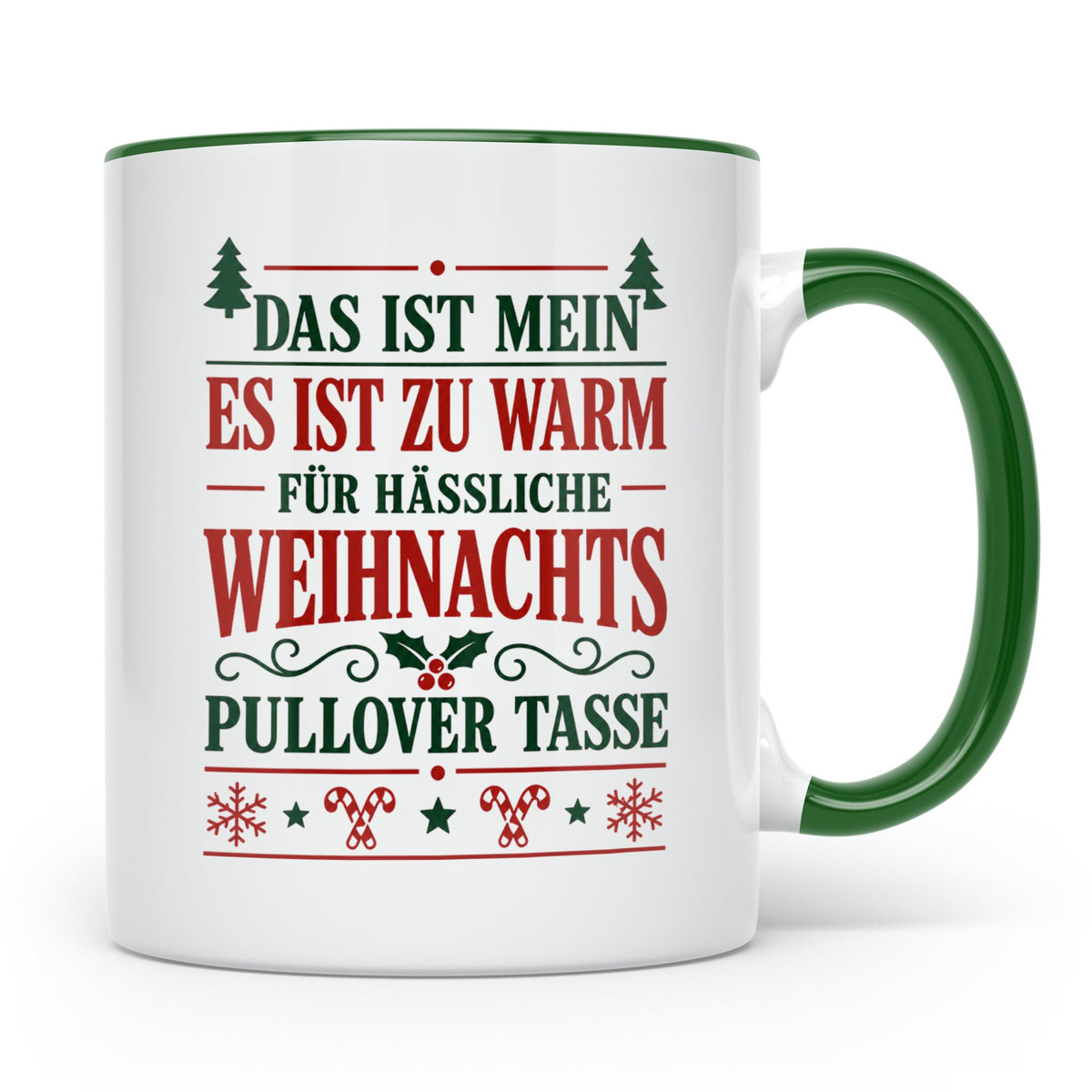 Hässlicher Weihnachtspullover Tasse mit Spruch 'Zu warm' Lus – Grün [farbe:grün]