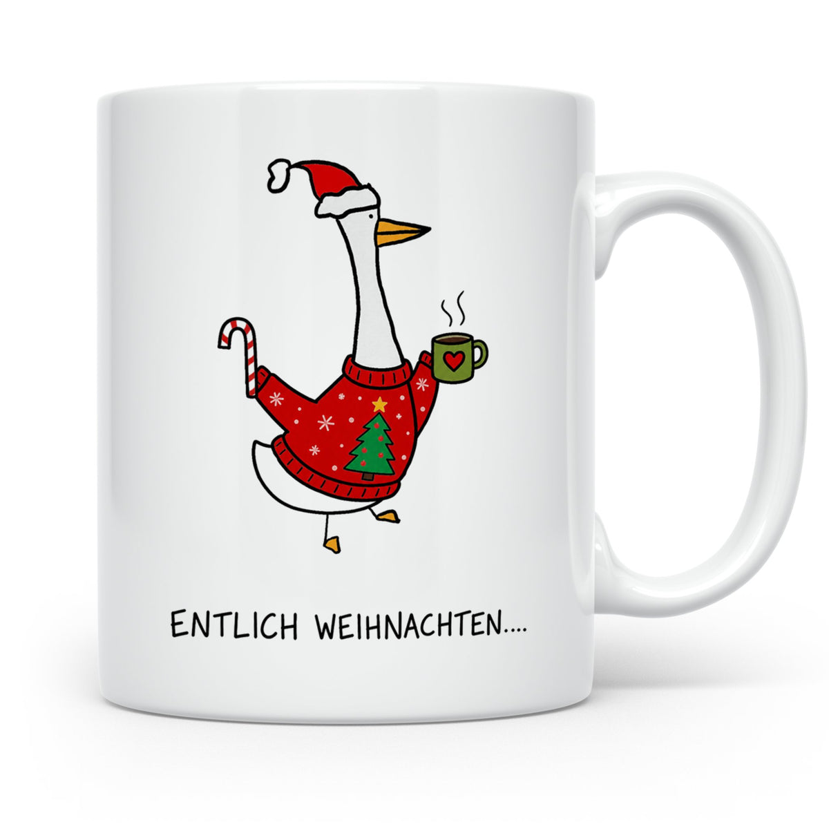 Gans Tasse Weihnachten Lustig mit Spruch Endlich Weihnachten – Weiß [farbe:weiß]