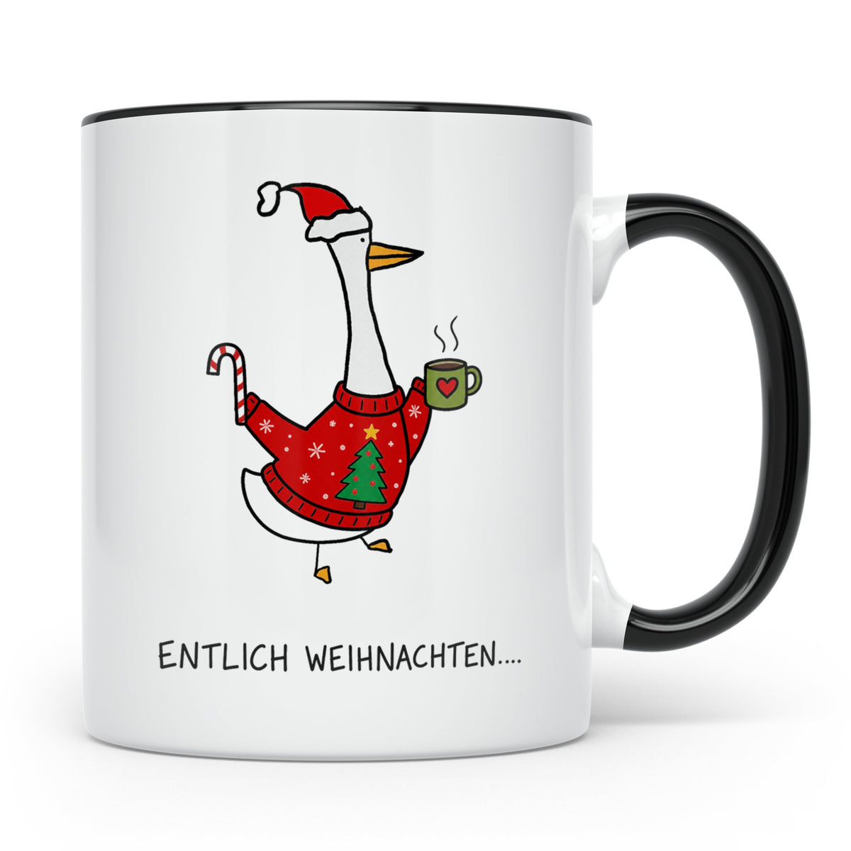 Gans Tasse Weihnachten Lustig mit Spruch Endlich Weihnachten – Schwarz [farbe:schwarz]
