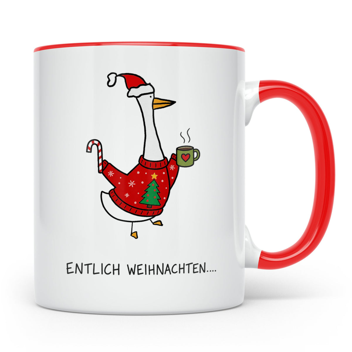 Gans Tasse Weihnachten Lustig mit Spruch Endlich Weihnachten – Rot [farbe:rot]