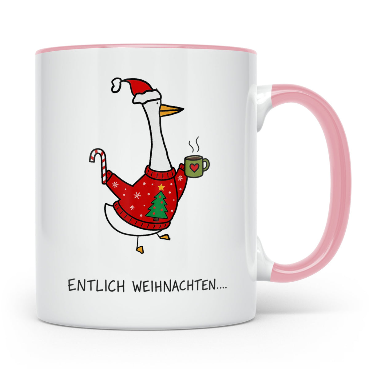Gans Tasse Weihnachten Lustig mit Spruch Endlich Weihnachten – Rosa [farbe:rosa]