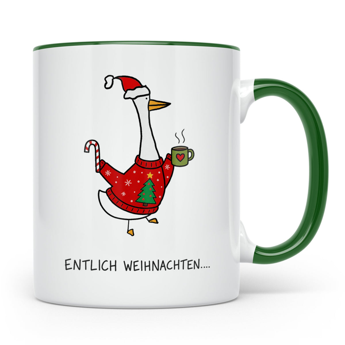 Gans Tasse Weihnachten Lustig mit Spruch Endlich Weihnachten – Grün [farbe:grün]