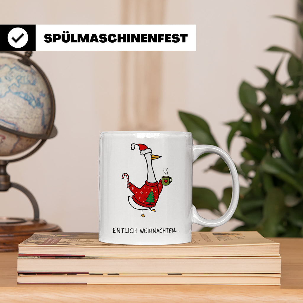 Gans Tasse Weihnachten Lustig mit Spruch Endlich Weihnachten – Weiß [farbe:weiß]