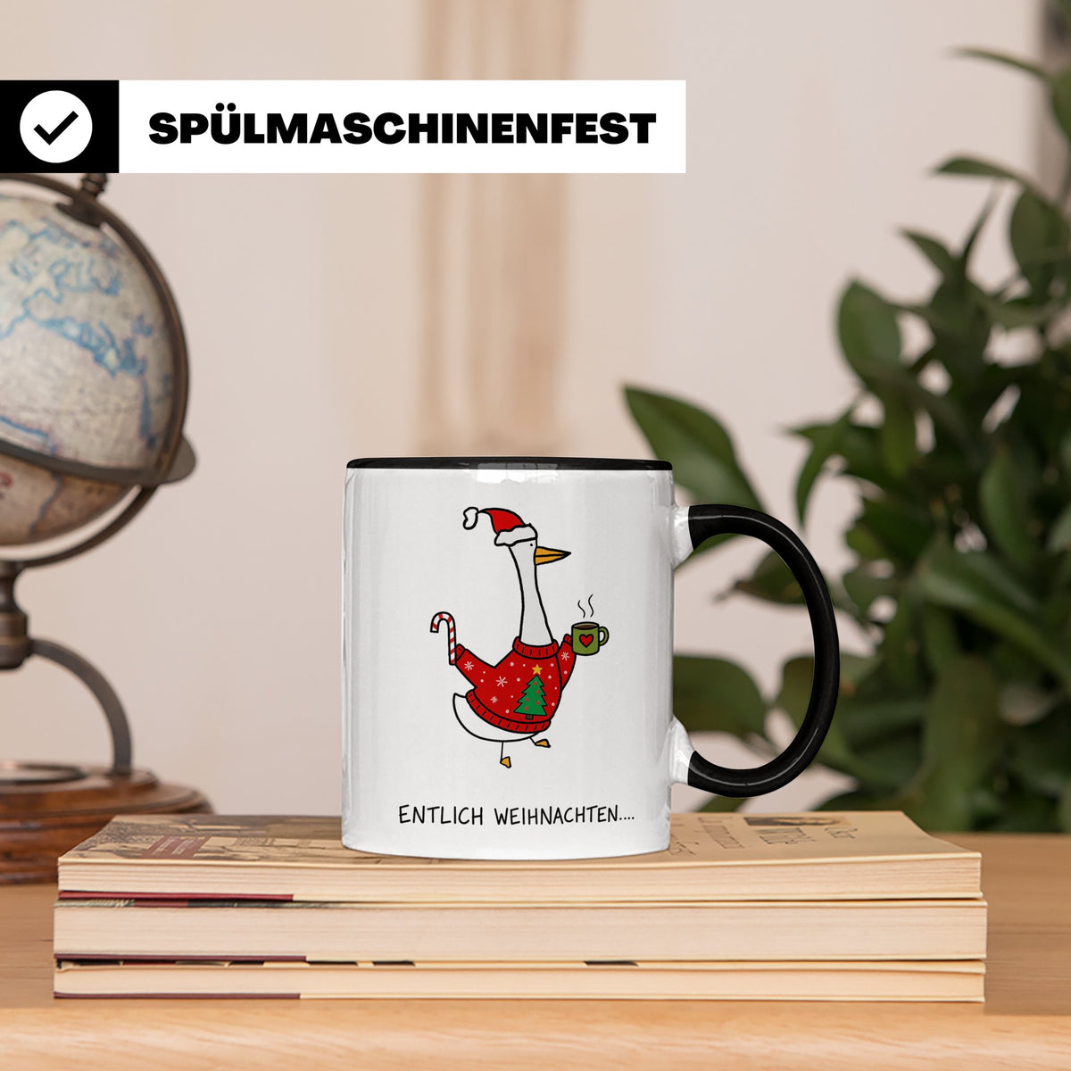 Gans Tasse Weihnachten Lustig mit Spruch Endlich Weihnachten – Schwarz [farbe:schwarz]