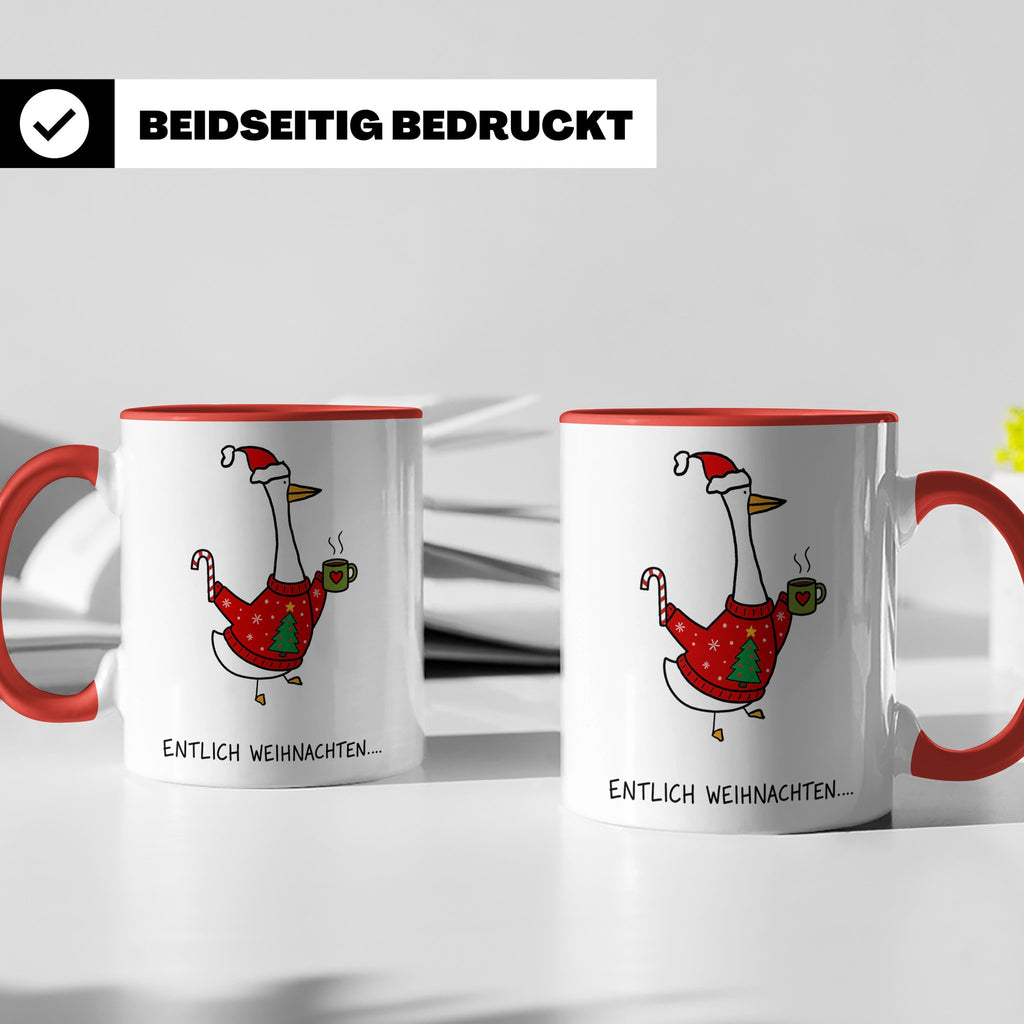 Gans Tasse Weihnachten Lustig mit Spruch Endlich Weihnachten – Rot [farbe:rot]