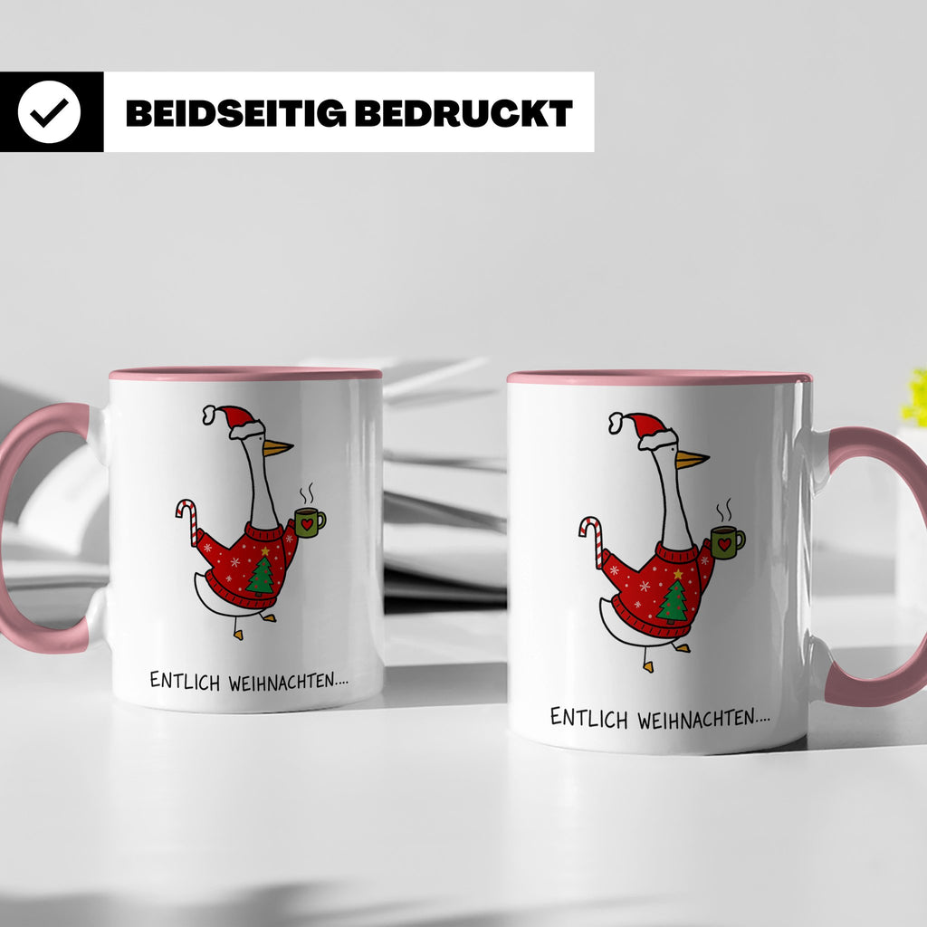 Gans Tasse Weihnachten Lustig mit Spruch Endlich Weihnachten – Rosa [farbe:rosa]