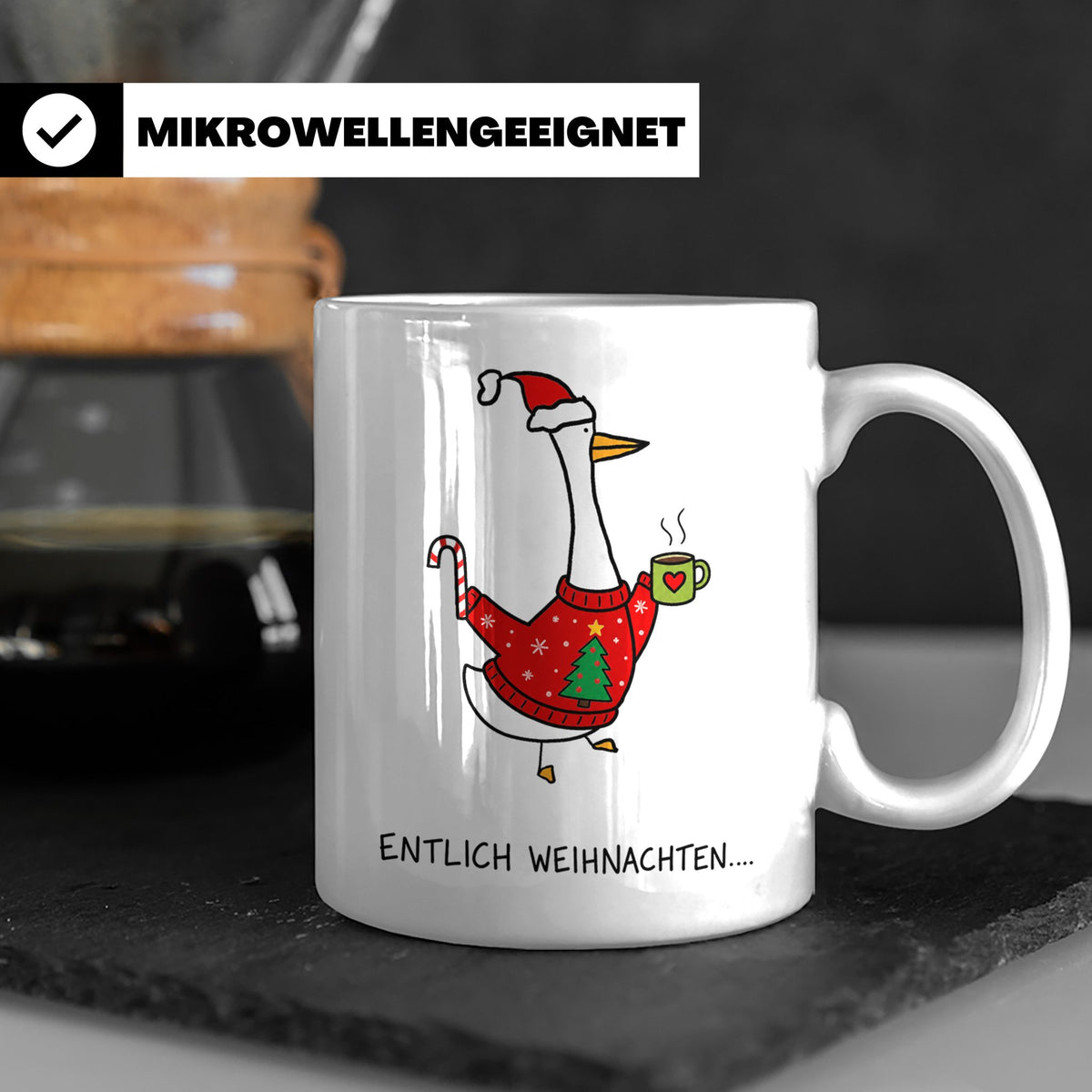 Gans Tasse Weihnachten Lustig mit Spruch Endlich Weihnachten – Weiß [farbe:weiß]