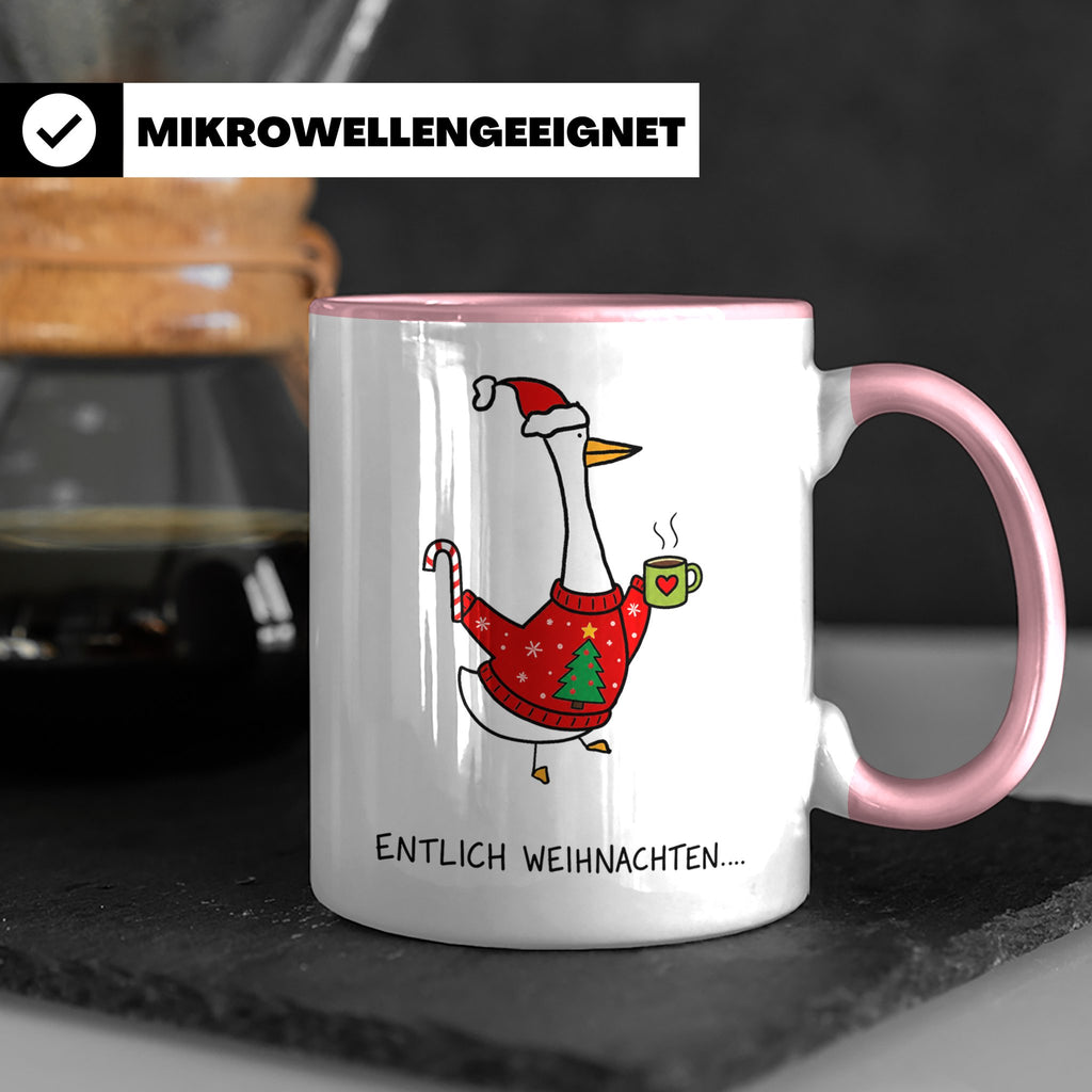 Gans Tasse Weihnachten Lustig mit Spruch Endlich Weihnachten – Rosa [farbe:rosa]