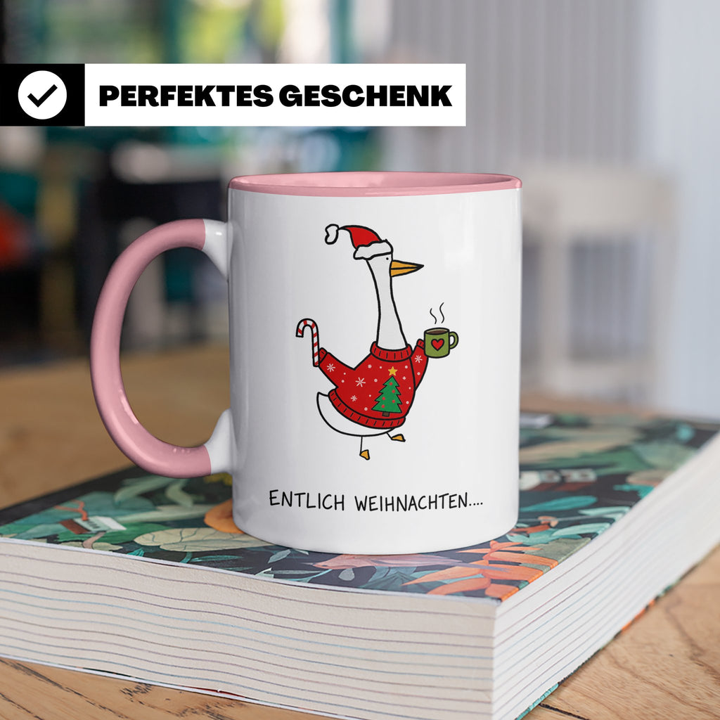 Gans Tasse Weihnachten Lustig mit Spruch Endlich Weihnachten – Rosa [farbe:rosa]