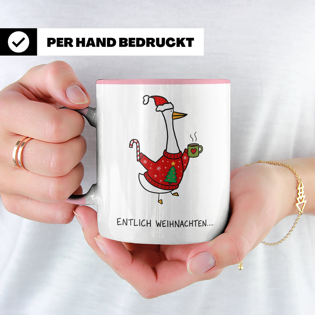Gans Tasse Weihnachten Lustig mit Spruch Endlich Weihnachten – Rosa [farbe:rosa]