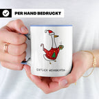 Gans Tasse Weihnachten Lustig mit Spruch Endlich Weihnachten – Blau [farbe:blau]