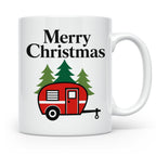 Camping Tasse Weihnachten, Roter Wohnwagen im Wald, Merry Ch – Weiß [farbe:weiß]