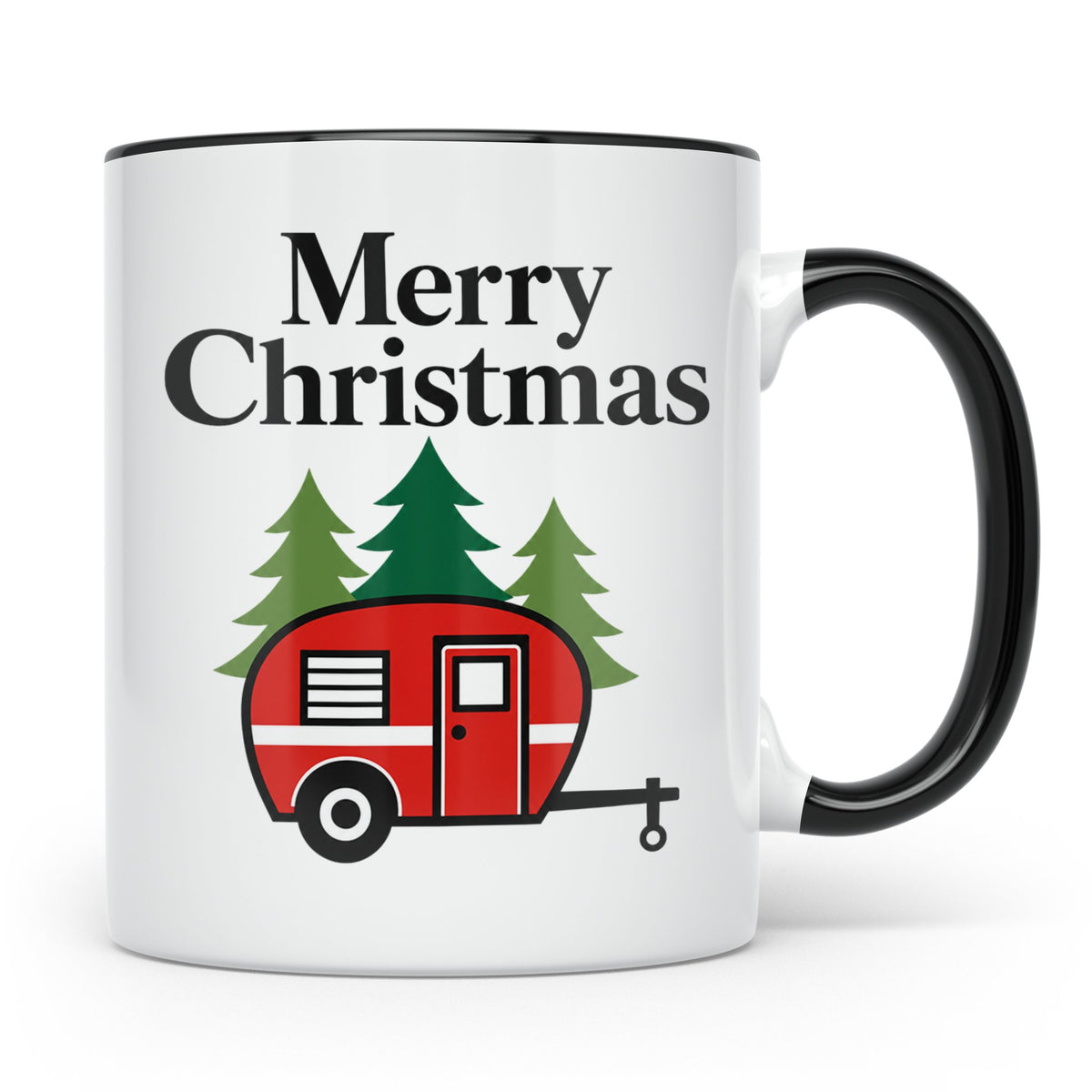 Camping Tasse Weihnachten, Roter Wohnwagen im Wald, Merry Ch – Schwarz [farbe:schwarz]