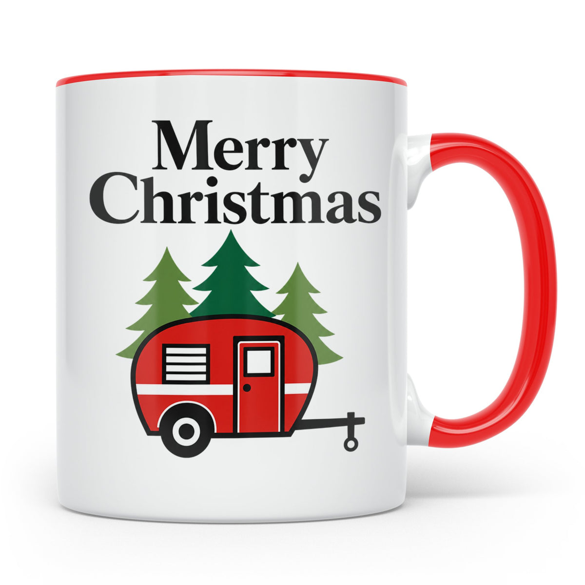 Camping Tasse Weihnachten, Roter Wohnwagen im Wald, Merry Ch – Rot [farbe:rot]