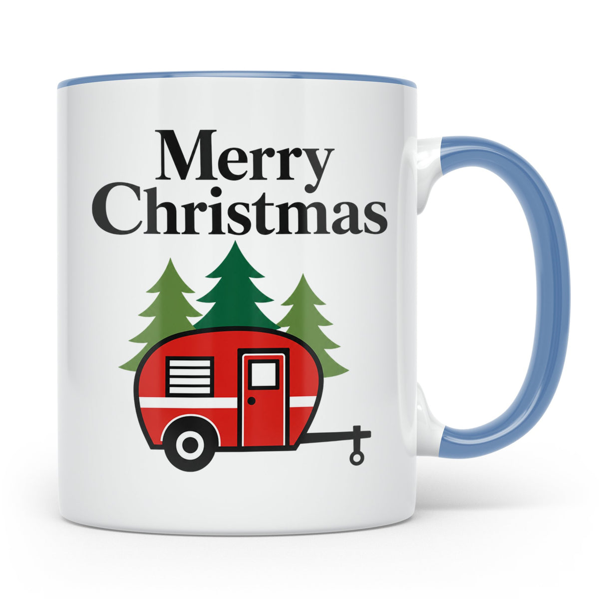 Camping Tasse Weihnachten, Roter Wohnwagen im Wald, Merry Ch – Blau [farbe:blau]