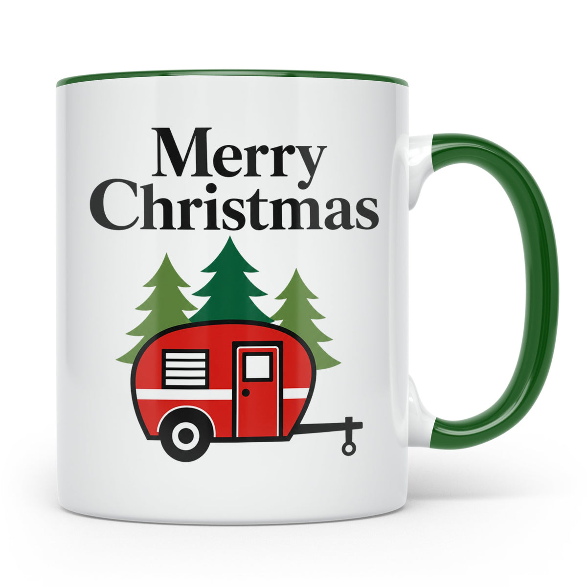 Camping Tasse Weihnachten, Roter Wohnwagen im Wald, Merry Ch – Grün [farbe:grün]