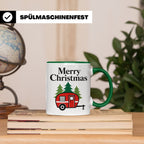 Camping Tasse Weihnachten, Roter Wohnwagen im Wald, Merry Ch – Grün [farbe:grün]