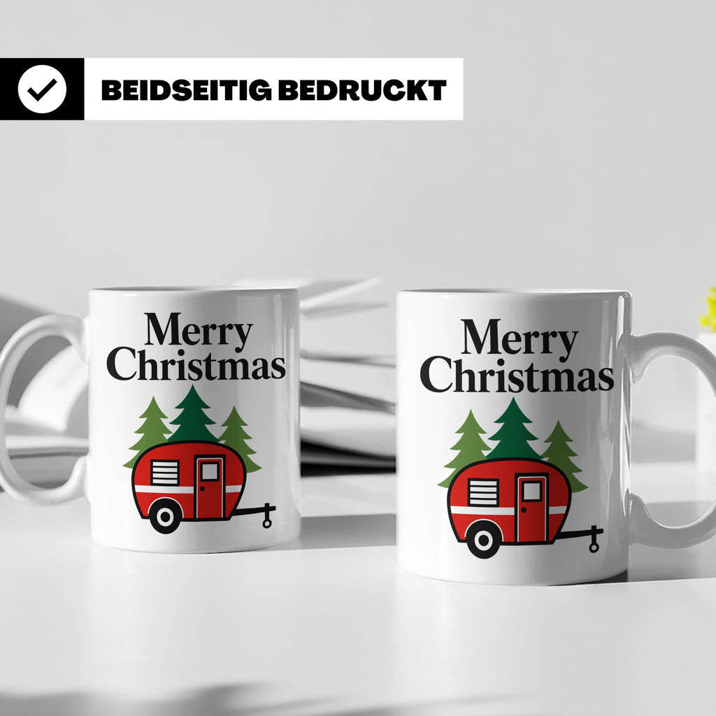 Camping Tasse Weihnachten, Roter Wohnwagen im Wald, Merry Ch – Weiß [farbe:weiß]