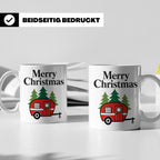 Camping Tasse Weihnachten, Roter Wohnwagen im Wald, Merry Ch – Weiß [farbe:weiß]
