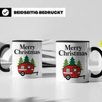 Camping Tasse Weihnachten, Roter Wohnwagen im Wald, Merry Ch – Schwarz [farbe:schwarz]