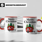 Camping Tasse Weihnachten, Roter Wohnwagen im Wald, Merry Ch – Rot [farbe:rot]