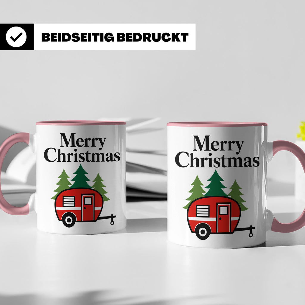 Camping Tasse Weihnachten, Roter Wohnwagen im Wald, Merry Ch – Rosa [farbe:rosa]