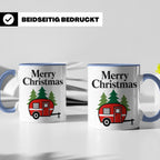 Camping Tasse Weihnachten, Roter Wohnwagen im Wald, Merry Ch – Blau [farbe:blau]