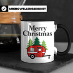 Camping Tasse Weihnachten, Roter Wohnwagen im Wald, Merry Ch – Schwarz [farbe:schwarz]