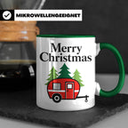 Camping Tasse Weihnachten, Roter Wohnwagen im Wald, Merry Ch – Grün [farbe:grün]